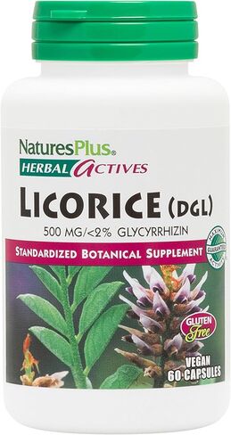 كبسولات عرق السوس العشبية (DGL) من NaturesPlus - 500 مجم، 60 مكمل نباتي - نباتي، خالي من الغلوتين - 60 وجبة in Kuwait
