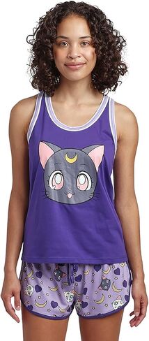 مجموعة ملابس نوم للسيدات من Bioworld Sailor Moon Luna Cat بدون أكمام مع شورت دولفين in Kuwait