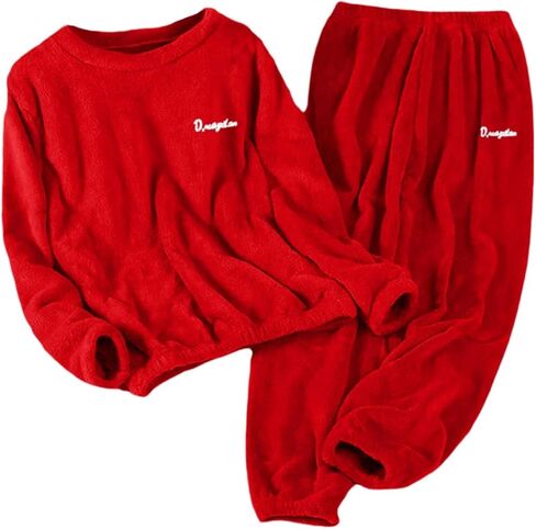 JiXiang Womens Flannel Pajamas Sets Warm Winter Fuzzy Fleece Loungewear Soft Cozy Long Sleeve Tops and Pants 2 Piece Pjs Sets in Saudi Arabia