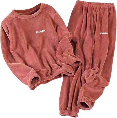 JiXiang Womens Flannel Pajamas Sets Warm Winter Fuzzy Fleece Loungewear Soft Cozy Long Sleeve Tops and Pants 2 Piece Pjs Sets in Saudi Arabia