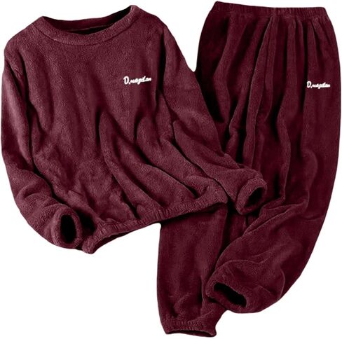 JiXiang Womens Flannel Pajamas Sets Warm Winter Fuzzy Fleece Loungewear Soft Cozy Long Sleeve Tops and Pants 2 Piece Pjs Sets in Saudi Arabia