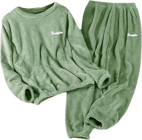 JiXiang Womens Flannel Pajamas Sets Warm Winter Fuzzy Fleece Loungewear Soft Cozy Long Sleeve Tops and Pants 2 Piece Pjs Sets in Saudi Arabia