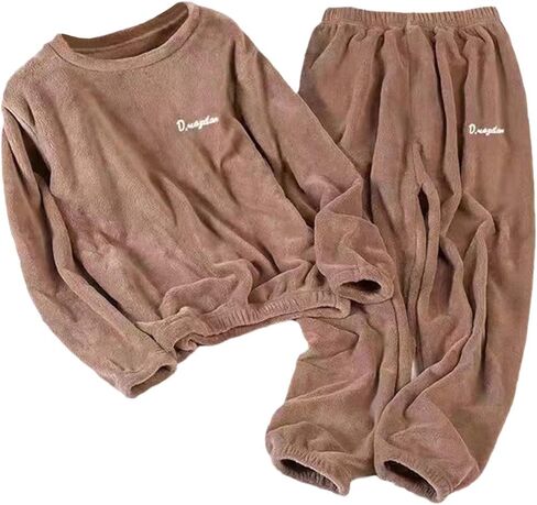 JiXiang Womens Flannel Pajamas Sets Warm Winter Fuzzy Fleece Loungewear Soft Cozy Long Sleeve Tops and Pants 2 Piece Pjs Sets in Saudi Arabia