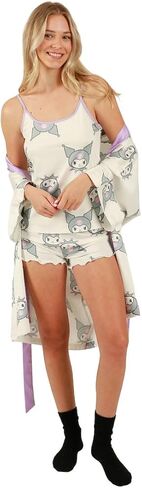 Bioworld Juniors Kuromi Sleepwear Set: Robe, Cami, and Sleep Shorts in Saudi Arabia