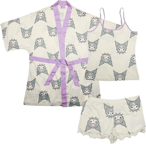 Bioworld Juniors Kuromi Sleepwear Set: Robe, Cami, and Sleep Shorts in Saudi Arabia