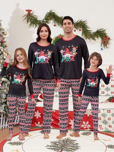 Matching Family Pajamas Set Cute Deer Santa Claus Snowman Printed Long Sleeve Sleepwear Holiday Loungewear Pjs in Saudi Arabia