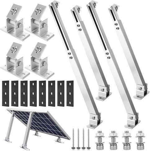 Adjustable Solar Panel Tilt Mount Brackets Aluminum Alloy Solar Panel Mounting Support up to 50 70 100 150 200 300 400 Watt Solar Panel for Flat Surface Roof RV Boat Off-Grid (Mount Only) Silver in Kuwait