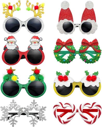 Pibupibu 8 Pack Merry Christmas Party Favors Funny Eyeglasses Set, Christmas Tree, Garland, Santa Claus, Elk, Snowman Eyewear in Saudi Arabia