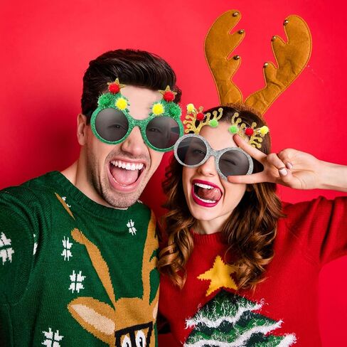 Pibupibu 8 Pack Merry Christmas Party Favors Funny Eyeglasses Set, Christmas Tree, Garland, Santa Claus, Elk, Snowman Eyewear in Saudi Arabia