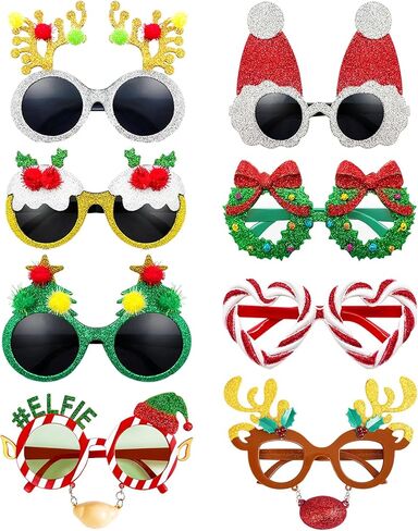 Pibupibu 8 Pack Merry Christmas Party Favors Funny Eyeglasses Set, Christmas Tree, Garland, Santa Claus, Elk, Snowman Eyewear in Saudi Arabia