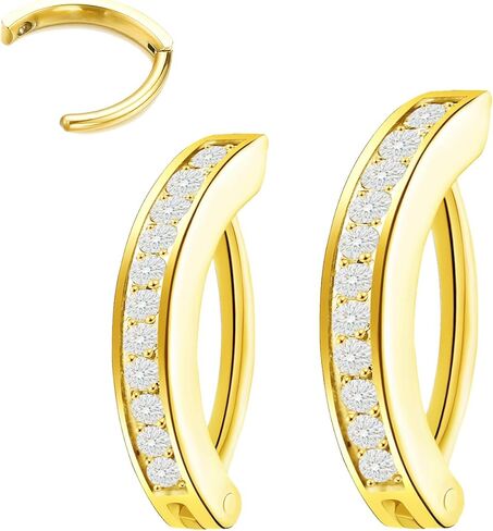 2-Piece Moissanite Belly Ring Set, Hypoallergenic Titanium Clicker with 14K Gold Plating - 10mm & 12mm Simple Reverse Navel Piercing Jewelry for Women, Men & Sensitive Skin in Saudi Arabia