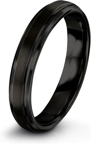 Tungsten Wedding Band Ring 4mm for Men Women Comfort Fit Black Beveled Edge Brushed in Saudi Arabia