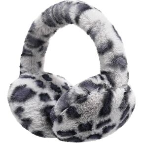 Leopard Print Ear Muffs for Women, Warm Plush Adjustable Foldable Winter Earmuffs, Gift Ready in Saudi Arabia