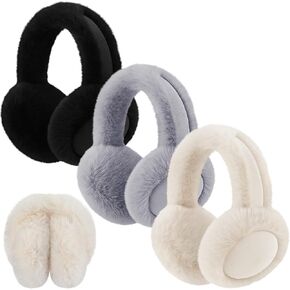 Ramede 3 Pcs Women Winter Ear Muffs Faux Fur Earmuffs Fuzzy Foldable Fluffy Ear Warmers for Winter Outdoor Cold Weather in Saudi Arabia