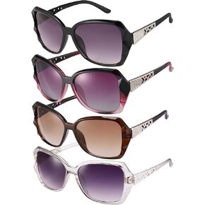 4 قطع نظارات شمسية نسائية كبيرة، نظارات شمسية مستقطبة كبيرة الحجم بالأشعة فوق البنفسجية 400، نظارات شمسية كلاسيكية للسيدات بإطار كبير من حجر الراين المتلألئ للنساء in Kuwait