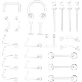 29 Pcs Clear Piercing Retainers for Surgery - Acrylic Clear Piercing Retainers - Nose Studs Earrings Septum Rings Acrylic Jewelry Set for Work Sports in Kuwait