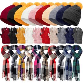 30 Pcs Winter Hat Glove Scarf Set for women : Cashmere Like Scarves Warm Beanie Hats Knitted Gloves for Adult Homeless in Saudi Arabia