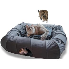 4 Ways Shuttled XL Cat Tunnel Bed for Indoor Cats Peekaboo Cat Cave Donut with Cool Mat (Dark Gray) in Saudi Arabia