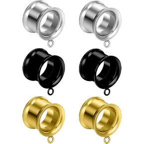 Cisyozi 8G-25mm DIY الأنفاق المقابس مقاييس للأذنين 316L الفولاذ الجراحي مزدوج مضيئة الأذن تتدلى مقاييس الملحقات ثقب المجوهرات للنساء الرجال الفضة الأسود الذهب لهجة in Saudi Arabia