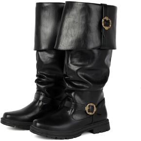Men's Pirate Boots Knee High Renaissance Medieval Leather Combat Boots for Halloween Costume Steampunk Cosplay Jack Sparrow Style in Saudi Arabia