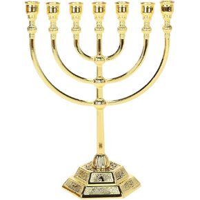 12 قبيلة من إسرائيل مينورا، معبد القدس 7 فروع حامل شموع يهودي (5 بوصات، ذهبي) in Kuwait