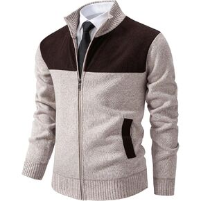 Mens Cardigan Sweater Full Zip Slim Fit Casual Sweaters for Men, Mock Neck Long Sleeve Knitted Sweater with Pockets in Saudi Arabia