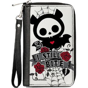Buckle-Down Skelanimals Wallet, Zip Around, Skelanimals Diego the Bat I Still Bite Pose White Gray Black, Vegan Leather in Saudi Arabia