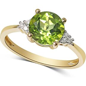 14K Yellow Gold Genuine Peridot 8mm, Diamonds Ring (August Birthstone) in Saudi Arabia