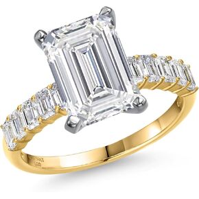 خاتم خطوبة من Gem Stone King من 1.65 إلى 5.90 قيراط من قطع الزمرد Lab Grown Diamond للنساء | نغمتان من الذهب الأبيض والأصفر عيار 14 قيراط | معتمد من IGI | لون E-F | وضوح VS1 | مقاس 5، 6، 7، 8، 9 in Kuwait