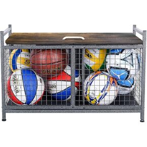 Mythinglogic Ball Storage Cart, Garage Storage with Lockable Lid, Garage Organizer Made of Steel, Suitable for School Sport Equipment Storage, Black in Kuwait