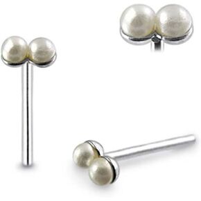 Pack of 5 Pieces Double Pearl Ball 925 Sterling Silver 20Gx5/16 (0.8x8MM) Straight End Nose Pin in Saudi Arabia