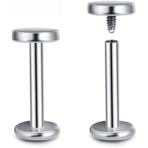 2Pcs 16G Flat Stainless Steel Round Disc Tongue Rings for Women Men Minimalist Internally Threaded Tongue Straight Bar Barbell Tongue Piercing Jewelry in Kuwait