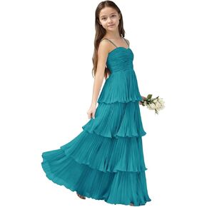 الشيفون مطوي فستان العروسة جونيور الأميرة عيد ميلاد المتدرج كشكش حفلة موسيقية ثوب الزفاف طويل زهرة فتاة اللباس in Kuwait