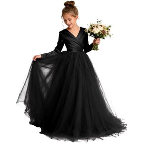 Long Sleeve Flower Girl Dresses for Wedding Tulle Pageant Dresses for Girls Satin Princess Formal Dress in Kuwait