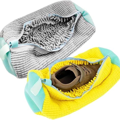 Shoe Washing Machine Bag, Shoe Laundry Bag for Washer and Dryer,360 Degrees Wrap-Around Cleaning,Reusable,Durable Zipper(2 PCS washing bag and 3 Pcs shoe bags(SML)) (Gray) in Saudi Arabia