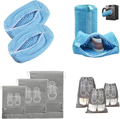 Shoe Washing Machine Bag, Shoe Laundry Bag for Washer and Dryer,360 Degrees Wrap-Around Cleaning,Reusable,Durable Zipper(2 PCS washing bag and 3 Pcs shoe bags(SML)) (Gray) in Saudi Arabia