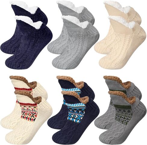Mepase 6 Pairs Fuzzy Slipper Socks for Men Women Fuzzy Socks with Grip Winter Warm Fluffy Floor Stocking for Christmas Gifts in Saudi Arabia