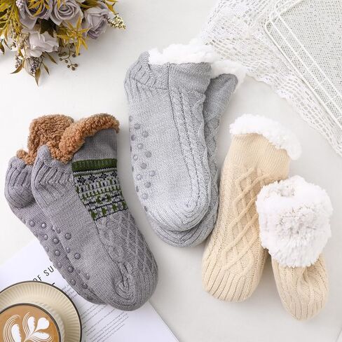 Mepase 6 Pairs Fuzzy Slipper Socks for Men Women Fuzzy Socks with Grip Winter Warm Fluffy Floor Stocking for Christmas Gifts in Saudi Arabia