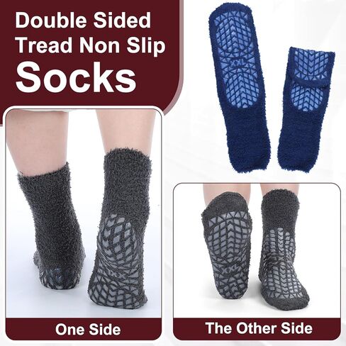 5 Pairs Double Tread Fuzzy Socks Non Slip Cozy Slipper Socks 360 All-around Tread Fuzzy Cozy Anti Skid Anklets Hospital for Bariatric Patient or Seniors, Warm Stopping Safety Fall Prevention in Saudi Arabia