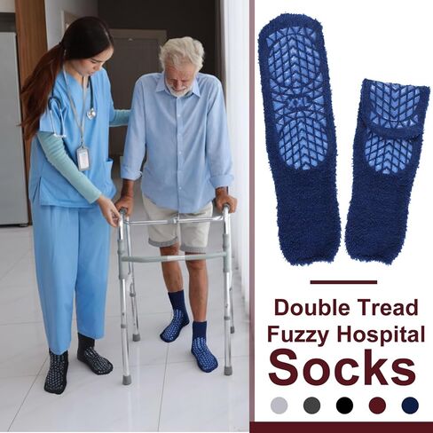 5 Pairs Double Tread Fuzzy Socks Non Slip Cozy Slipper Socks 360 All-around Tread Fuzzy Cozy Anti Skid Anklets Hospital for Bariatric Patient or Seniors, Warm Stopping Safety Fall Prevention in Saudi Arabia