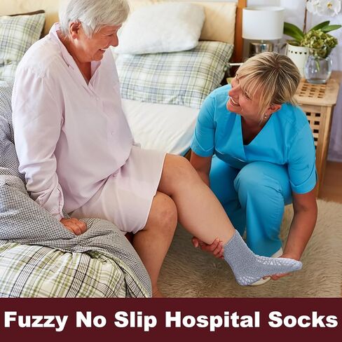 5 Pairs Double Tread Fuzzy Socks Non Slip Cozy Slipper Socks 360 All-around Tread Fuzzy Cozy Anti Skid Anklets Hospital for Bariatric Patient or Seniors, Warm Stopping Safety Fall Prevention in Saudi Arabia