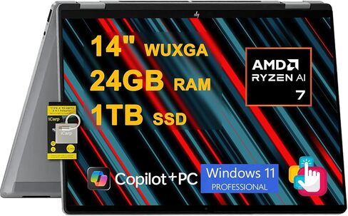 كمبيوتر محمول HP Envy X360 مقاس 14 بوصة 2 في 1 FHD+ IPS تعمل باللمس AI، AMD Ryzen 5 8640HS (Beats i7-1255u) حتى 4.9 جيجا هرتز، ذاكرة الوصول العشوائي 16 جيجابايت 1 تيرابايت PCIe SSD، Kb بإضاءة خلفية، WiFi 6E، ملحقات Win 11/BWE in Saudi Arabia