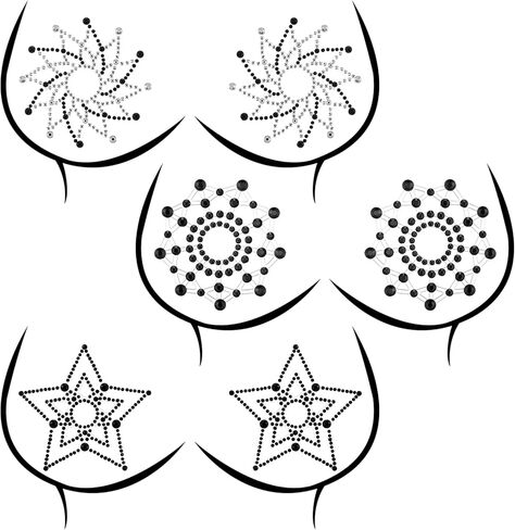 6 Pcs Rhinestone Pasties Crystal Glitter Pasties Nipple Covers Sexy Breast Covers Nipple Pastie Tassel Stickers Body Gems(Black White) in Saudi Arabia