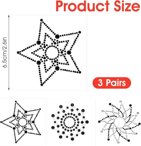 6 Pcs Rhinestone Pasties Crystal Glitter Pasties Nipple Covers Sexy Breast Covers Nipple Pastie Tassel Stickers Body Gems(Black White) in Saudi Arabia