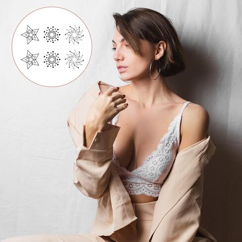 6 Pcs Rhinestone Pasties Crystal Glitter Pasties Nipple Covers Sexy Breast Covers Nipple Pastie Tassel Stickers Body Gems(Black White) in Saudi Arabia