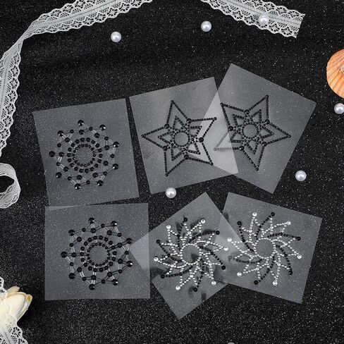 6 Pcs Rhinestone Pasties Crystal Glitter Pasties Nipple Covers Sexy Breast Covers Nipple Pastie Tassel Stickers Body Gems(Black White) in Saudi Arabia