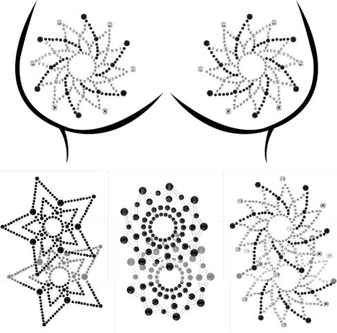 6 Pcs Rhinestone Pasties Crystal Glitter Pasties Nipple Covers Sexy Breast Covers Nipple Pastie Tassel Stickers Body Gems(Black White) in Saudi Arabia