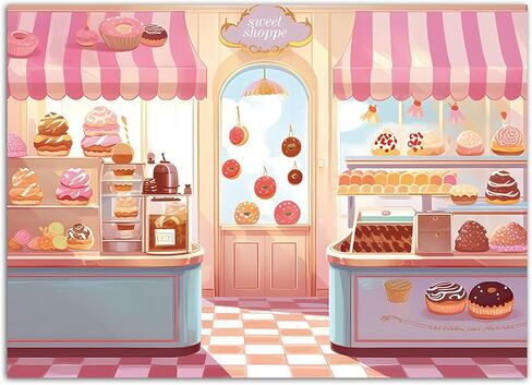 MAQTT Sweet Shoppe خلفية للفتيات حفلة عيد ميلاد الديكور الوردي الحلو Shoppe خلفية التصوير الفوتوغرافي لاستحمام الطفل لطيف كريم كعكة الصورة كشك استوديو كعكة ديكور الجدول 7X5ft in Kuwait