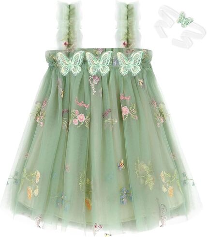 YALLET Toddler Dress Ruffle Sleeveless First Birthday Dresses Flower Embroidery Smash Cake Outfit with Butterfly Ribbon in Saudi Arabia