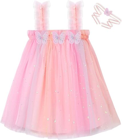 YALLET Toddler Dress Ruffle Sleeveless First Birthday Dresses Flower Embroidery Smash Cake Outfit with Butterfly Ribbon in Saudi Arabia